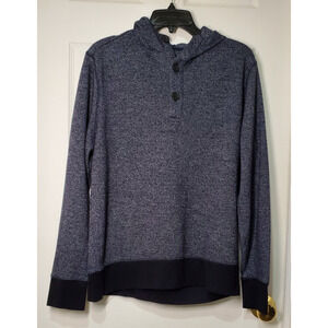 Banana Republic Women’s Hooded Henley Pullover Sweater Size L Blue Textured Knit